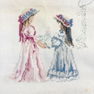 Leisure Arts Sisters Best friends Started Project Cross Stitch Unfinished Vintag